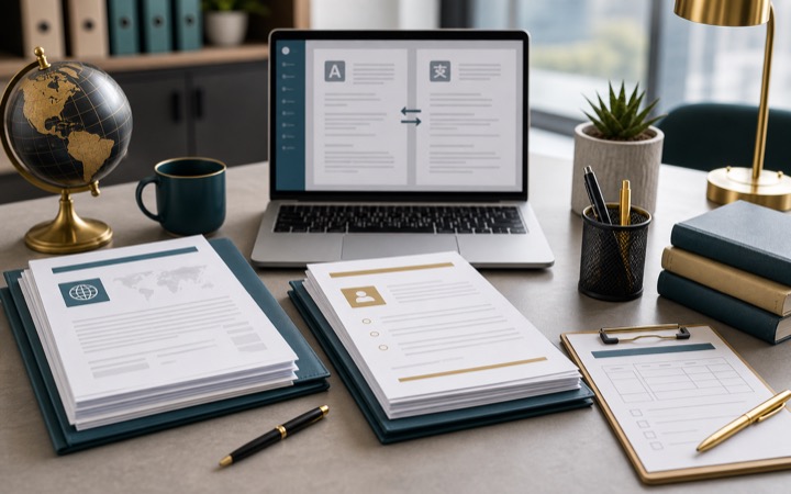 Professional document translation review workspace