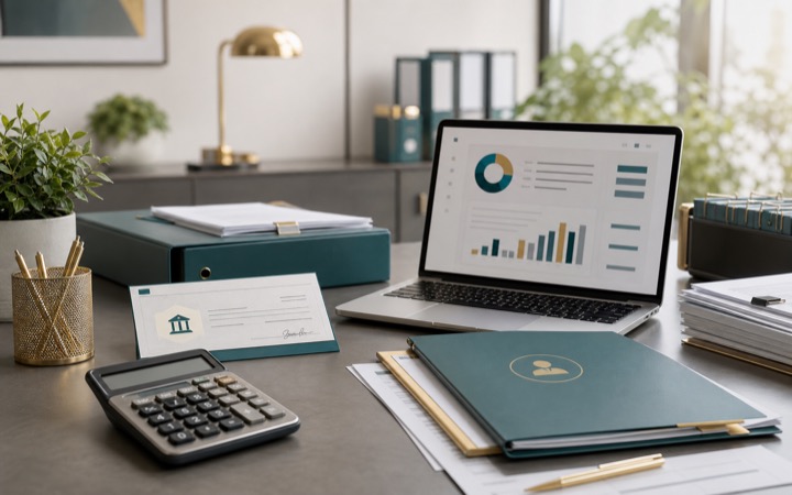Payroll and HR administration documents on a desk