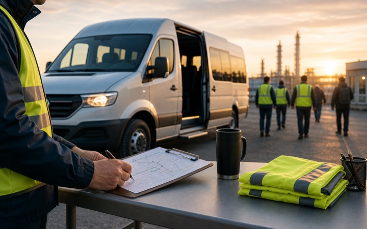 Worker transportation coordination near an industrial site
